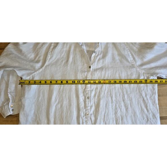TAHARI Linen Lagenlook Long-Tunic Button-Up Shirt Roll Sleeve White Womens 2XL - Picture 5 of 7